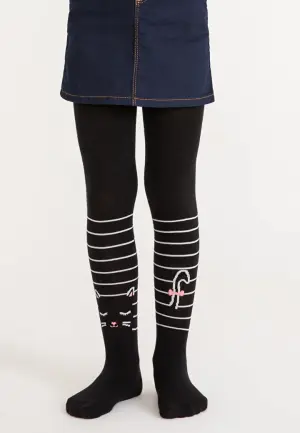 Dres Penti fetițe Stripe Cat – negru, cu imprimeu pisică