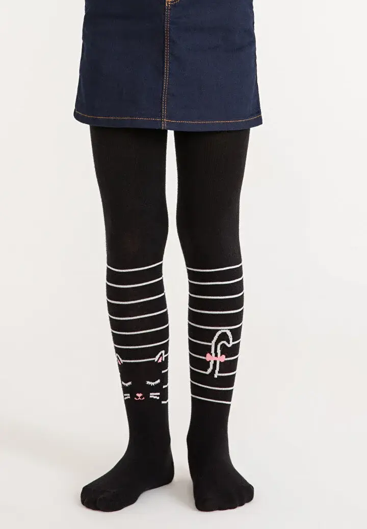 Dres Penti fetițe Stripe Cat – negru, cu imprimeu pisică