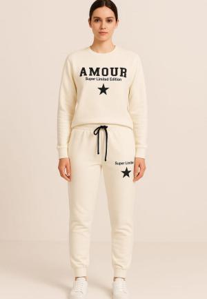 Trening Bumbac Damă Crem – Cu Manșete și Scris Amour
