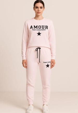 Trening Bumbac Damă Roz – Cu Manșete și Scris Amour