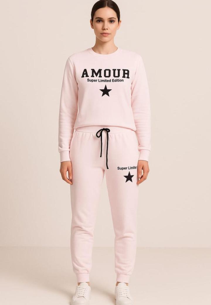 Trening Bumbac Damă Roz – Cu Manșete și Scris Amour