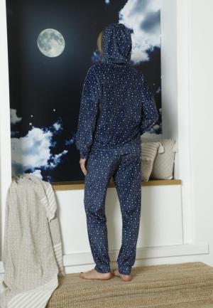 Trening Damă Catifea cu Glugă și Model Stele, Bleumarin