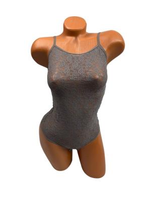 Body damă din dantelă gri închis cu bretele subțiri