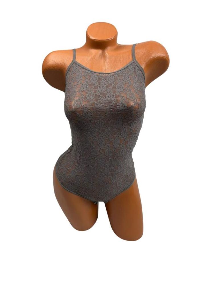 Body damă din dantelă gri închis cu bretele subțiri