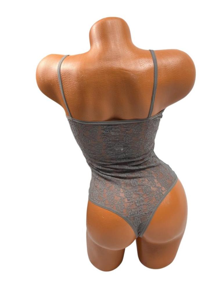 Body damă din dantelă gri închis cu bretele subțiri