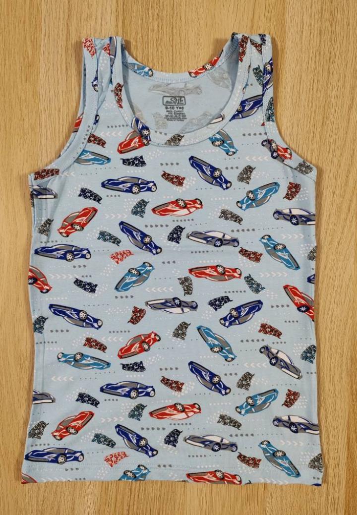 Maiou băieți din bumbac – Albastru – Model Mașinuță