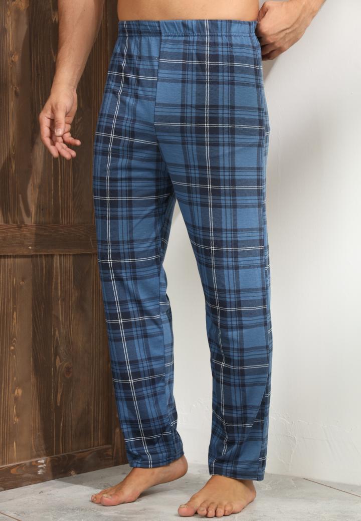 Pantaloni pijama bărbați albastru închis cu carouri – croială lejeră