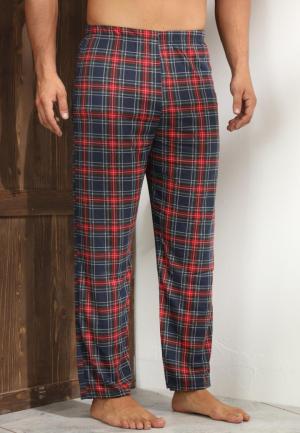 Pantaloni pijama bărbați albastru închis cu design în carouri roșii – croială relaxantă