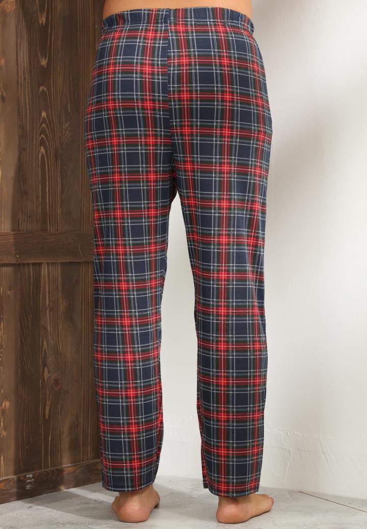 Pantaloni pijama bărbați albastru închis cu design în carouri roșii – croială relaxantă