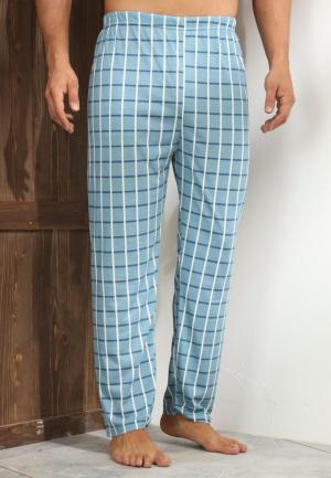 Pantaloni pijama bărbați carouri alb-albastru închis pe fond albastru deschis – design lejer și relaxant
