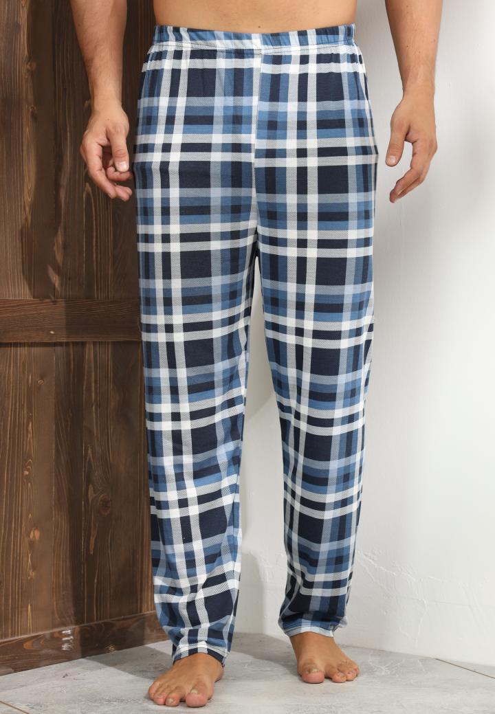 Pantaloni pijama bărbați carouri – albastru închis, design lejer și relaxant