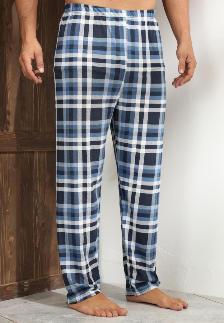 Pantaloni pijama bărbați carouri – albastru închis, design lejer și relaxant