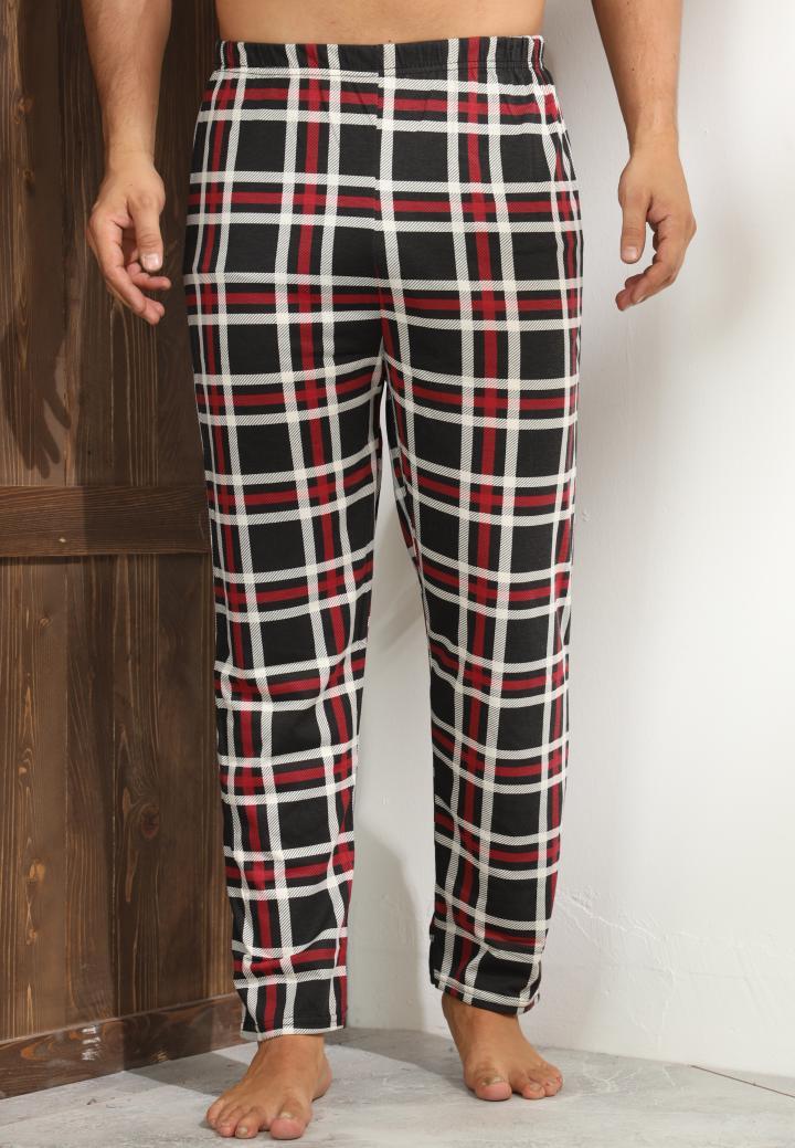 Pantaloni pijama bărbați carouri negri – roșii și albe, design lejer și relaxant