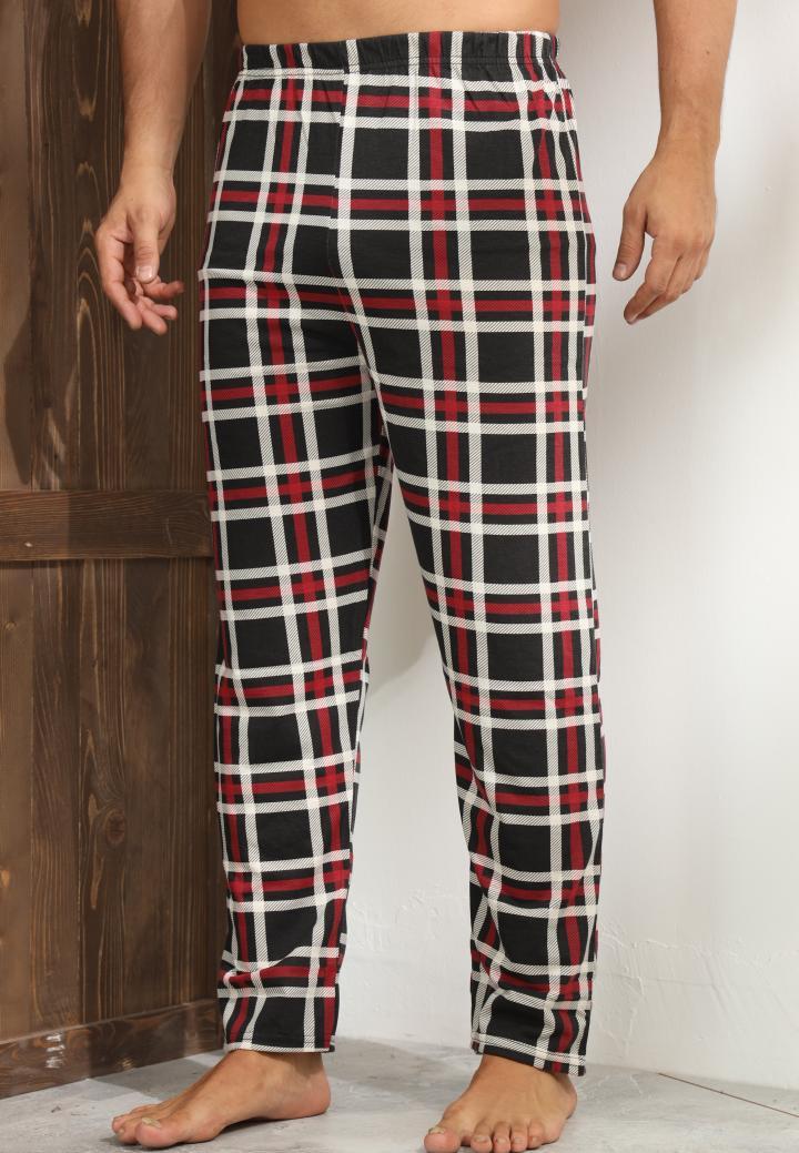 Pantaloni pijama bărbați carouri negri – roșii și albe, design lejer și relaxant