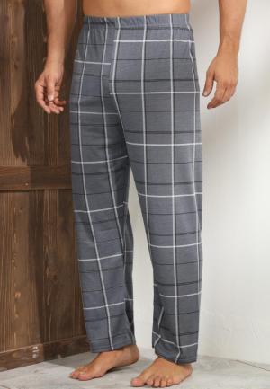 Pantaloni pijama bărbați gri închis cu croială lejeră și model elegant în carouri