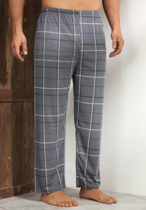 Pantaloni pijama bărbați gri închis cu croială lejeră și model elegant în carouri