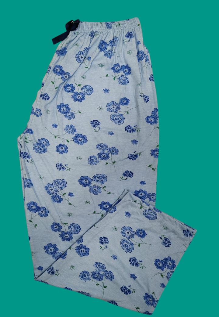 Pantaloni Damă Bumbac Mărime Mare cu Flori Albastru