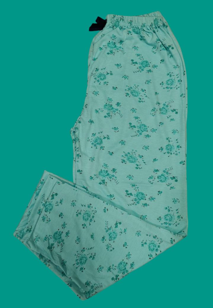 Pantaloni Damă Bumbac Mărime Mare cu Flori Verde