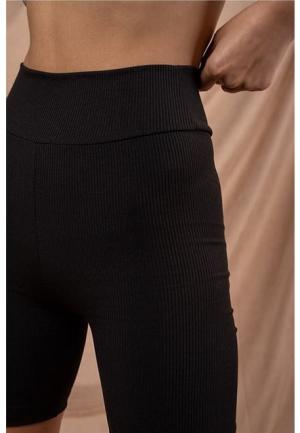 Colanți Scurți Damă cu Talie Înaltă – Elastici, Negru