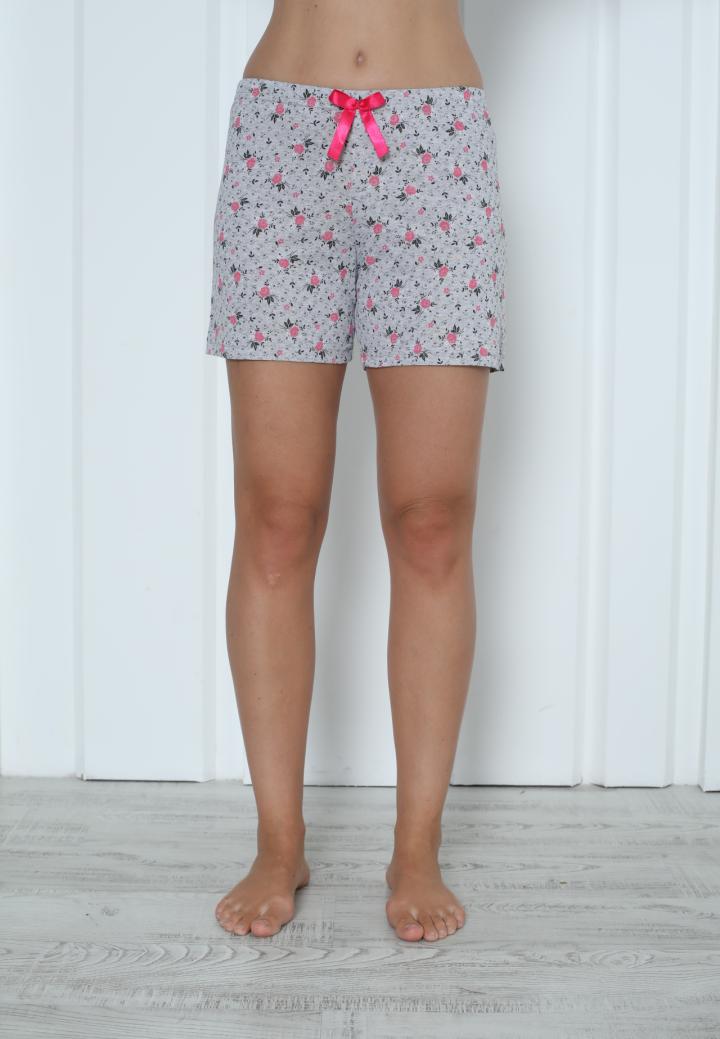 Pantalon Scurt Damă din Bumbac cu Flori Roz