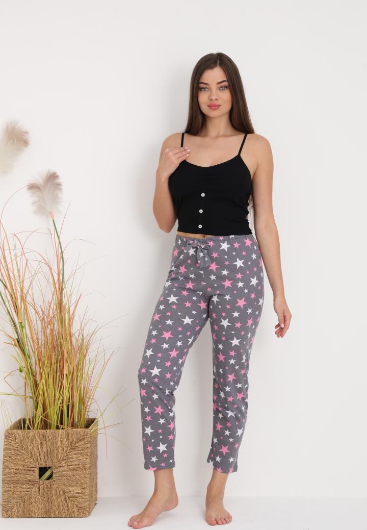 Pantaloni lungi de pijama damă,imprimeu stelute
