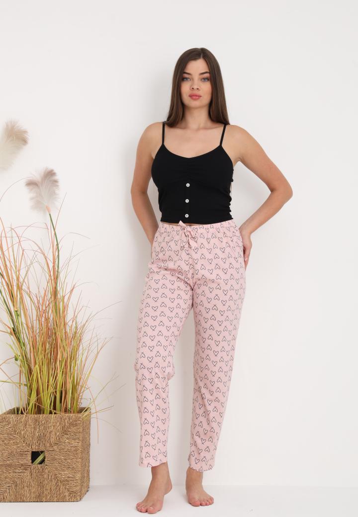Pantaloni lungi de pijama damă,imprimeu INIMIOARE