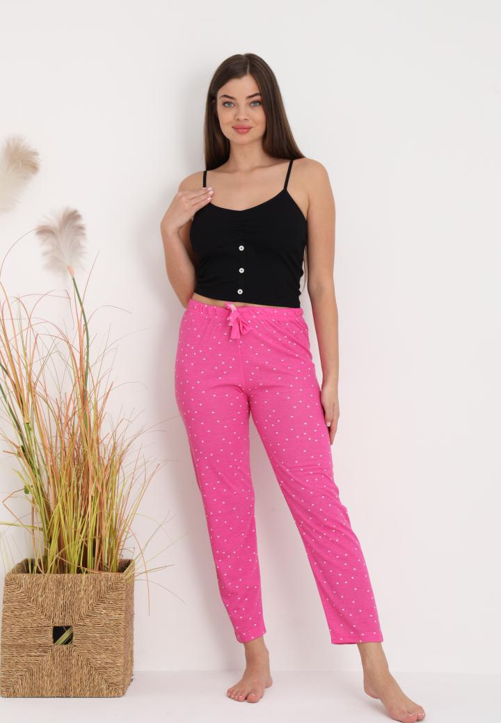 Pantaloni lungi de pijama damă imprimeu buline