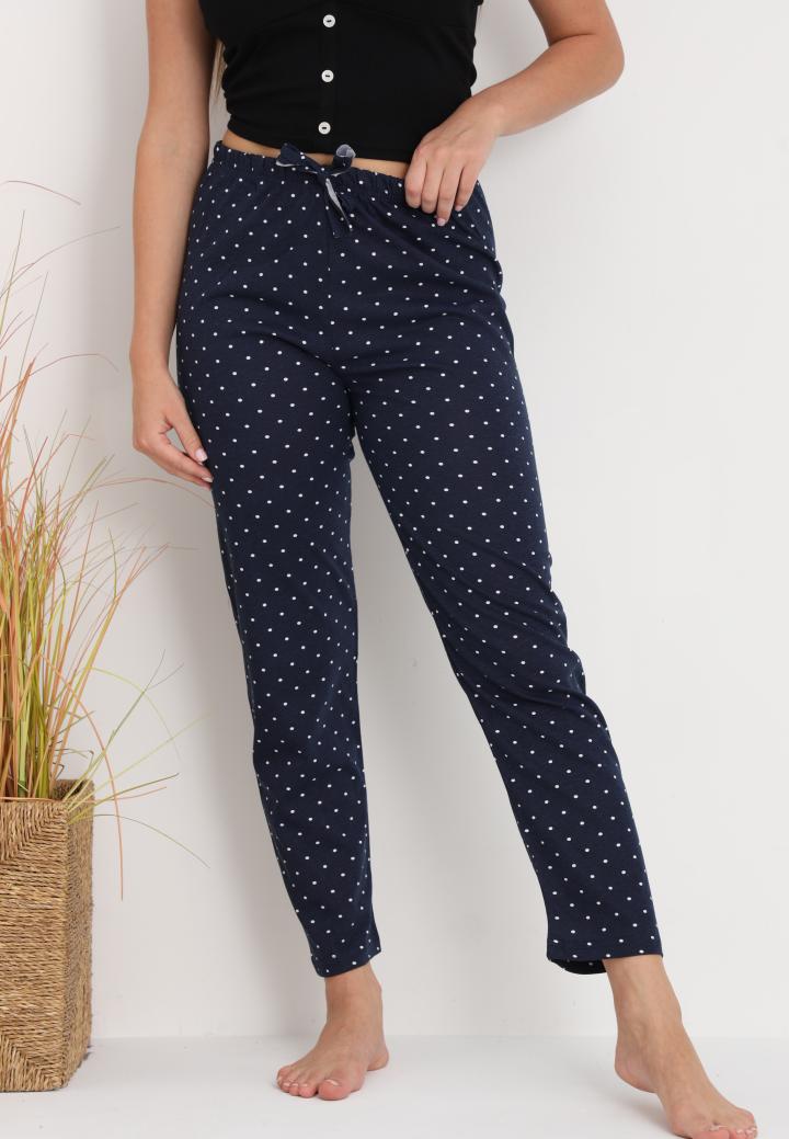 Pantaloni lungi de pijama damă imprimeu buline bluemarin