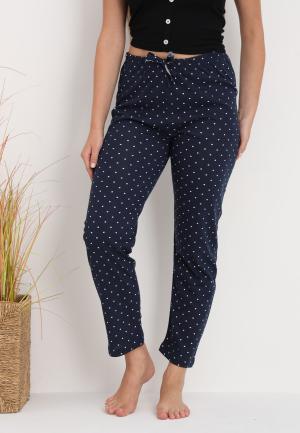 Pantaloni lungi de pijama damă imprimeu buline bluemarin