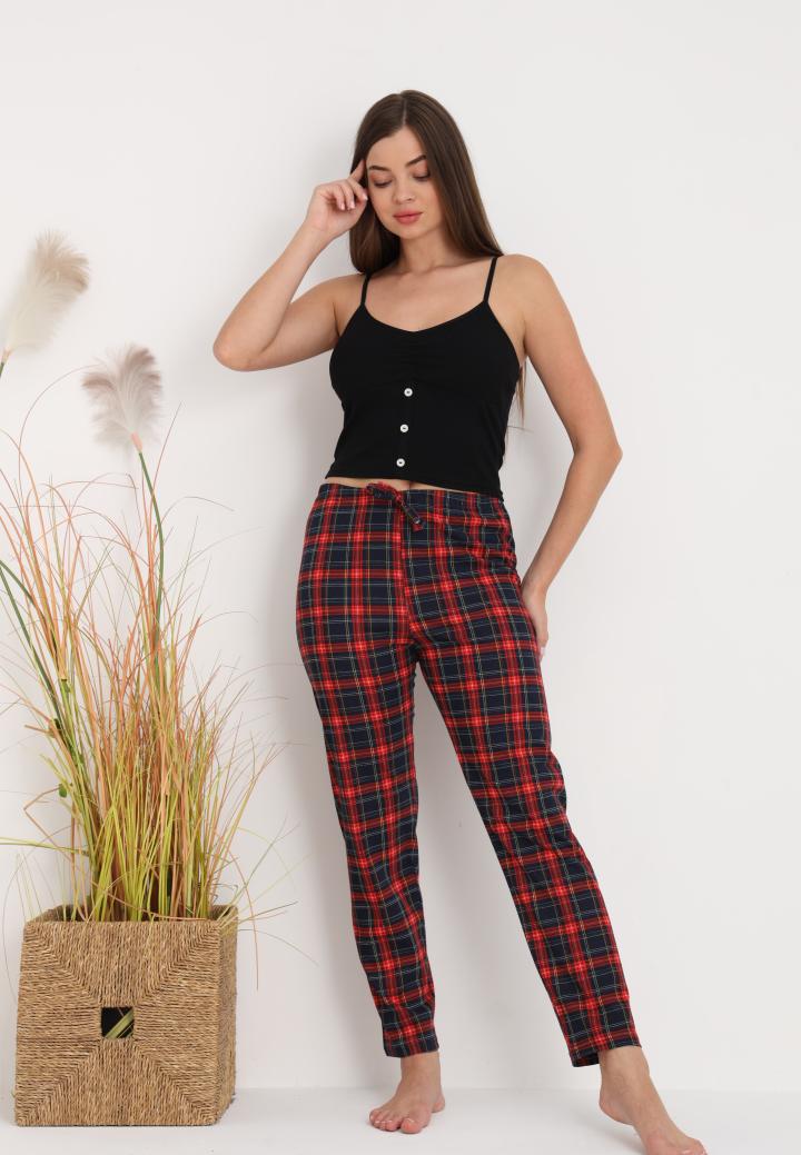 Pantaloni lungi de pijama damă imprimeu carouri