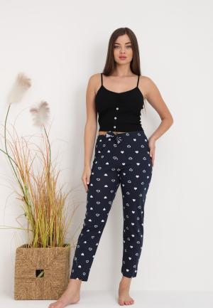 Pantaloni lungi de pijama damă imprimeu inimioare bluemarin