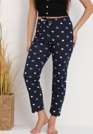Pantaloni lungi de pijama damă imprimeu inimioare bluemarin