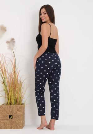 Pantaloni lungi de pijama damă imprimeu inimioare bluemarin