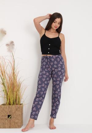 Pantaloni lungi de pijama damă imprimeu inimioare gri