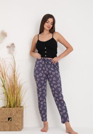 Pantaloni lungi de pijama damă imprimeu inimioare gri