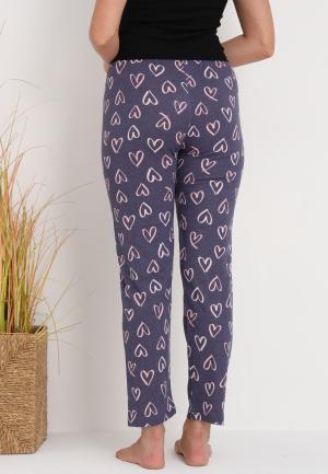 Pantaloni lungi de pijama damă imprimeu inimioare gri