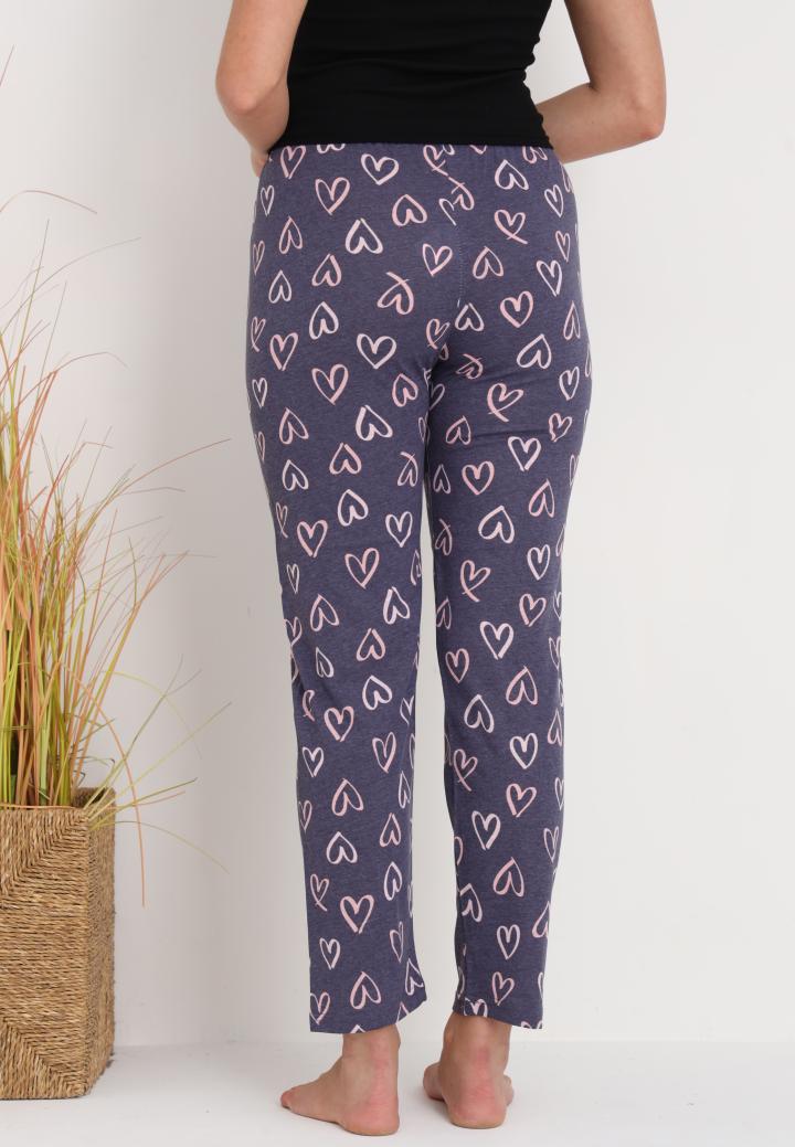 Pantaloni lungi de pijama damă imprimeu inimioare gri