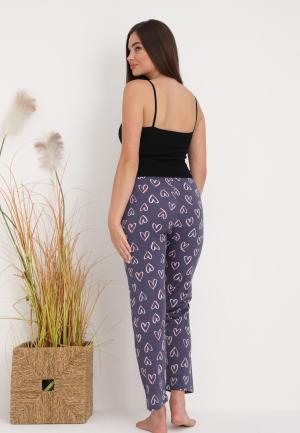 Pantaloni lungi de pijama damă imprimeu inimioare gri