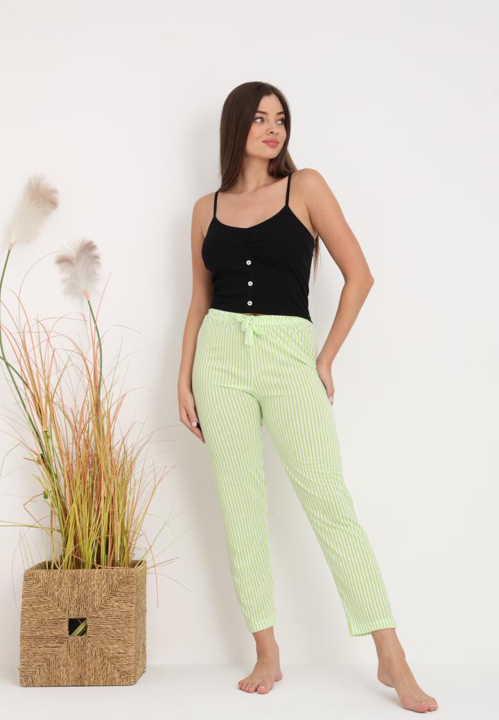 Pantaloni lungi de pijama damă imprimeu dungi,verde