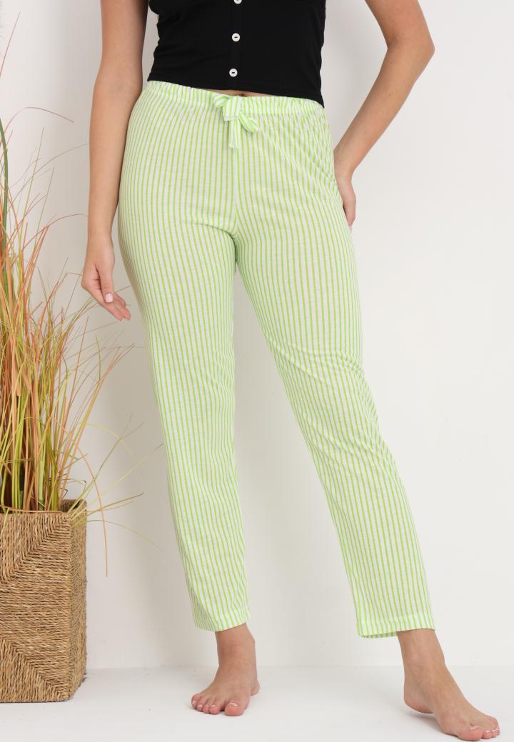 Pantaloni lungi de pijama damă imprimeu dungi,verde