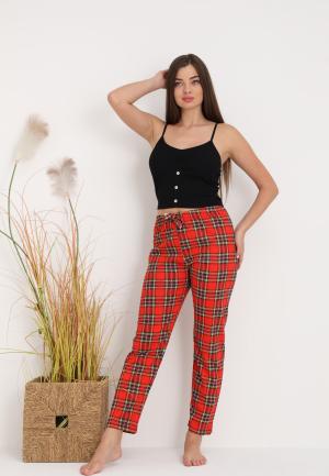 Pantaloni lungi de pijama damă imprimeu carouri, rosu