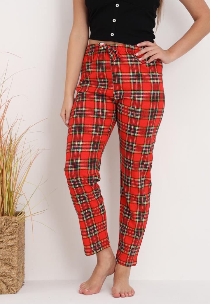 Pantaloni lungi de pijama damă imprimeu carouri, rosu