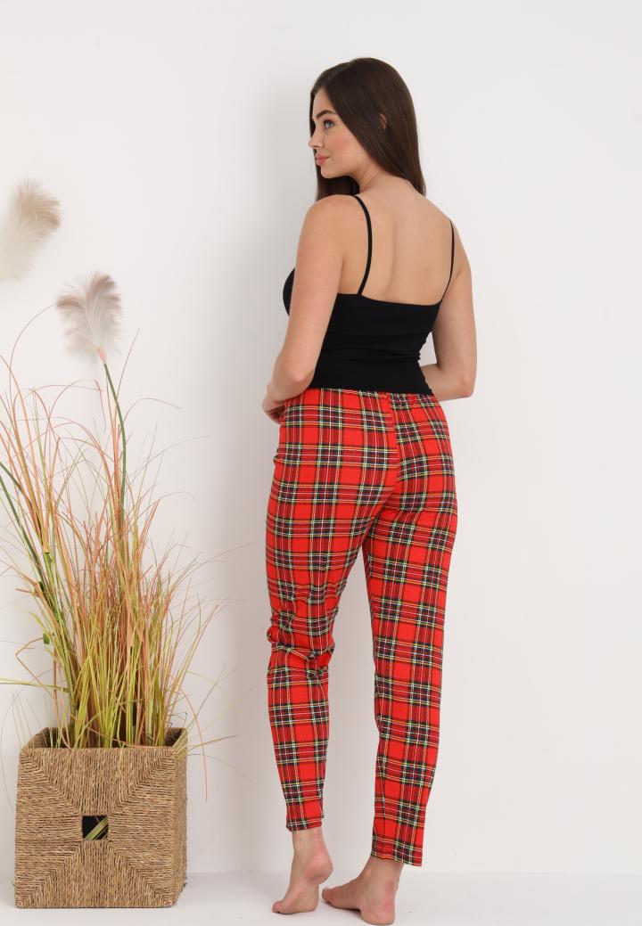 Pantaloni lungi de pijama damă imprimeu carouri, rosu