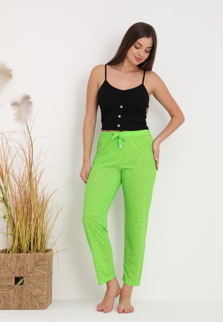 Pantaloni lungi de pijama damă imprimeu buline,verde