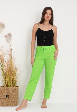 Pantaloni lungi de pijama damă imprimeu buline,verde