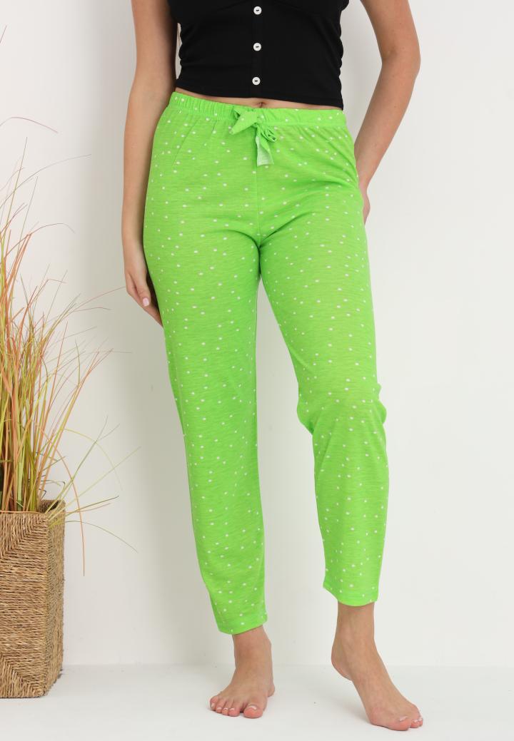 Pantaloni lungi de pijama damă imprimeu buline,verde