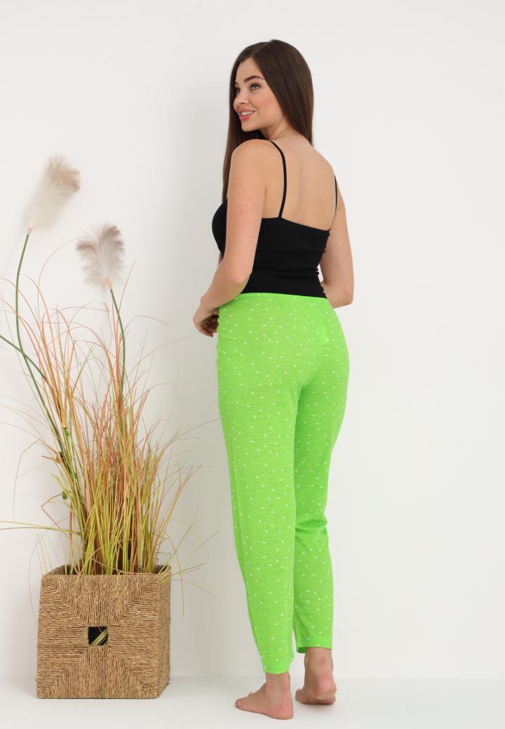 Pantaloni lungi de pijama damă imprimeu buline,verde