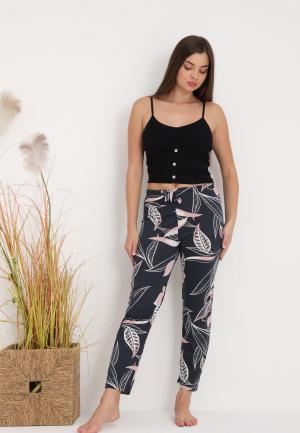 Pantaloni lungi de pijama damă imprimeu frunze,negru