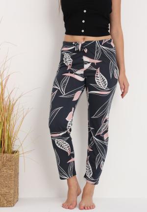 Pantaloni lungi de pijama damă imprimeu frunze,negru