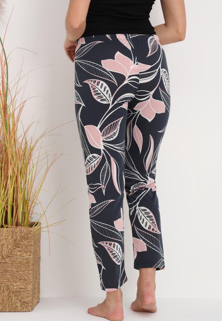 Pantaloni lungi de pijama damă imprimeu frunze,negru